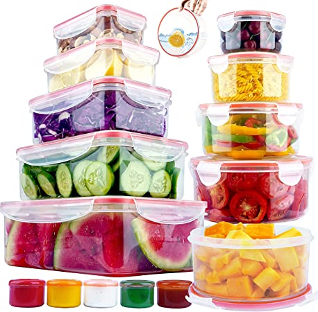 28 PCs Large Plastic Food Storage Containers with Airtight lids-BPA Free Stackable Boxes Set for Kitchen and Pantry-Microwave safe Food Storage Bowls-Leak Proof Lunch Containers,Leftover and Sauces Box