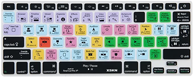 XSKN FCPX Shortcut Keyboard Skin, Final Cut Pro X 10 Silicone Keyboard Cover for MacBook Air 13, MacBook Pro 13 15 17, Retina (US & European ISO Keyboard)