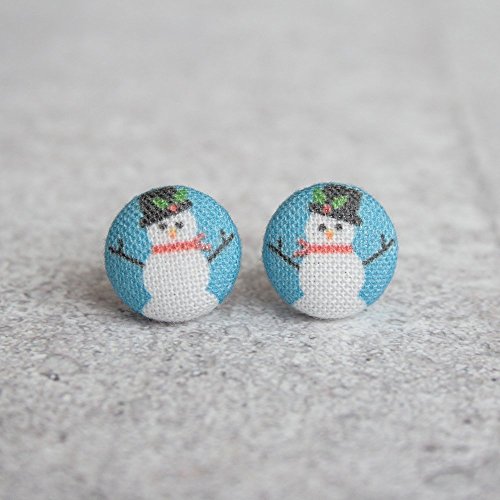 Snowman Fabric Button Earrings
