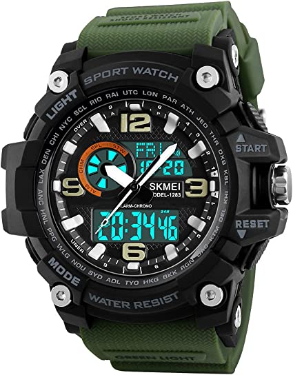 SKMEI Men's Digital Sports Watch, 50M Waterproof Military Watches LED Screen Large Face Stopwatch Alarm Wristwatch