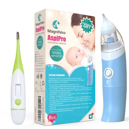 SET Baby Nasal Aspirator Nose Sucker Snot Suction Cleaner with Digital Thermometer By Magnifeko