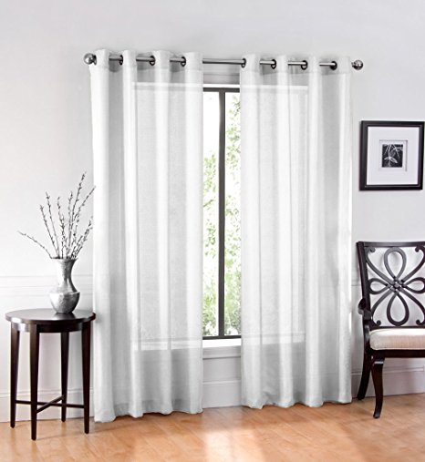 2 Pack: GoodGram Ultra Luxurious High Woven Elegant Sheer Grommet Curtain Panels - Assorted Colors (White)