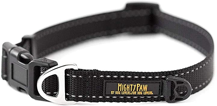 Mighty Paw Reflective Dog Collar | Premium Nylon, High Visibility Pet Collar with Buckle and Reflective Stitching, Light Weight and Adjustable, Perfect for Small and Large Dogs