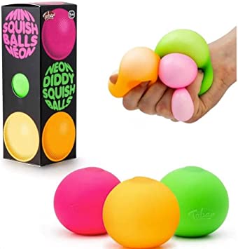 Tobar Neon Diddy Squish Ball Tactile Fidget Toys (Pack of 3)