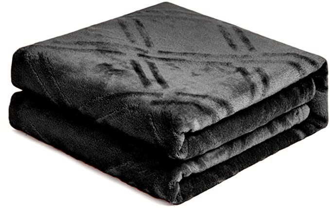 HT&PJ Super Soft Lightweight Flannel Fleece Throw Blanket Microfiber Velvet Cozy Warm Throw Blanket for Living Room (Black, (King108 X 90"))