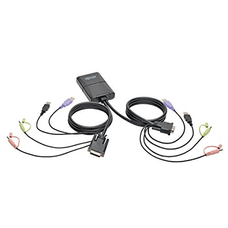 Tripp Lite 2-Port USB DVI Cable KVM Switch with Audio, Cables & USB Peripheral Sharing, 1920 x 1200, 1080p (B032-DUA2)