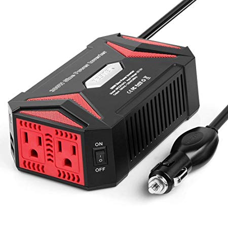 BESTEK Pure Sine Wave 300W Power Inverter DC 12V to AC 110V with 4.2A Dual Smart USB Ports Car Adapter