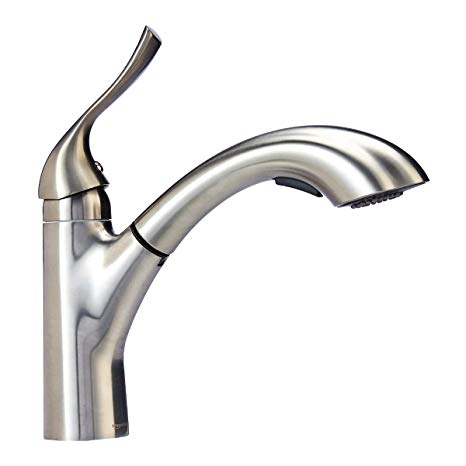 AmazonBasics Single-Handle Kitchen Pull Out Sprayer Faucet, Arched, Satin Nickel