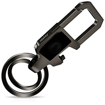Idakey Zinc Alloy Key Chain with 2 Key Rings include LED Light and Bottle Opener Function Car Business keychain for Men and Women Black Nickel