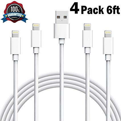 iPhone Charger, Sundix 4 Pack 6FT Lightning Cable Value iPhone Charger Cable Charging Cord Compatible iPhone Xs MAX XR X 8 8Plus 7 7Plus 6s 6sPlus 6 6Plus SE 5 SE iPad iPod & More