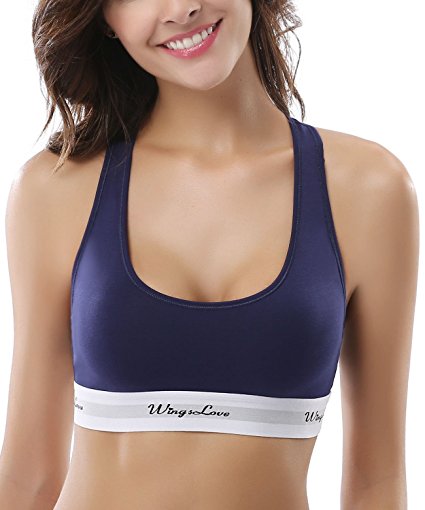 WingsLove Women's Everyday Cotton Bralette Racerback Pullover Training Yoga Bra