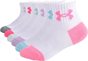 Under Armour Girls Multi Pack Quarter Sock, White (6-Pack), 4-6 US