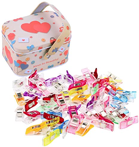 Quilting Clips,100Pack Multicolor Wonder Clips with Tin Box as Faric Clips, Sewing Clips, Quilting Clips, Binding Clips, Holding Paper and More, Sewing/Quilting Accessories (1)