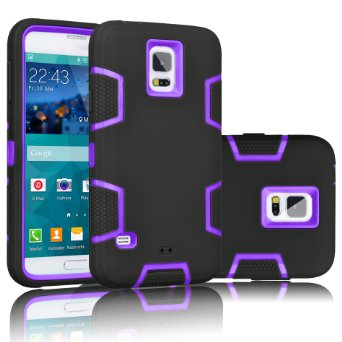 Galaxy S5 Case TekcooTM Troyal Series BlackPurple Hybrid Shock Absorbing Shock Dust Dirt Proof Defender Rugged Full Body Hard Case Cover Shell For Samsung Galaxy S5 S V I9600 All Carriers