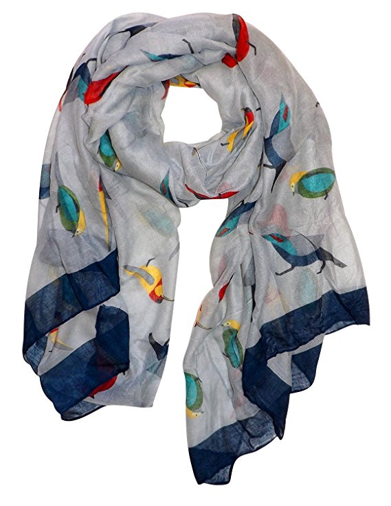 Peach Couture Cute Vintage Lightweight Graphic Finch Bird Print Scarf