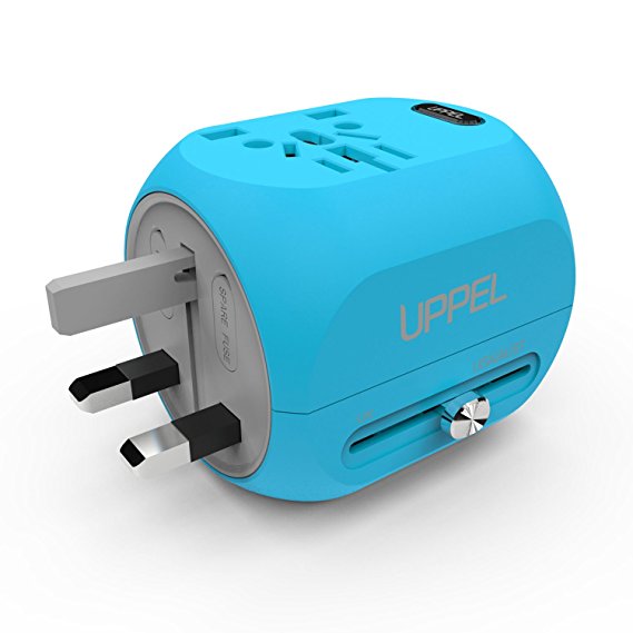 Universal Travel Charger, UPPEL International Power Adapter with USB C Port Support 100V-240V Voltage for US, AU, Asia, Europe, UK Plug Adapters Compatible Over 150 Countries(Blue)