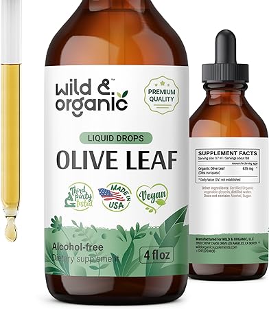 Olive Leaf Liquid Extract - Organic Olive Leaf Supplement for Immune Support - Vegan, Alcohol Free Tincture - 4 fl oz