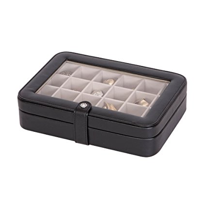 Mele & Co. Elaine Earring and Ring Holder Jewelry Box in Faux Leather, 24 Sections (Black)
