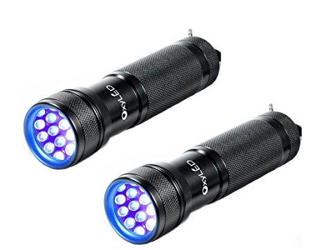 [2 Pack]OxyLED OxyWild 12 Ultraviolet LED UV Light, Pet Urine Stain Detector Blacklight Flashlight (AAA Batteries Inclued)