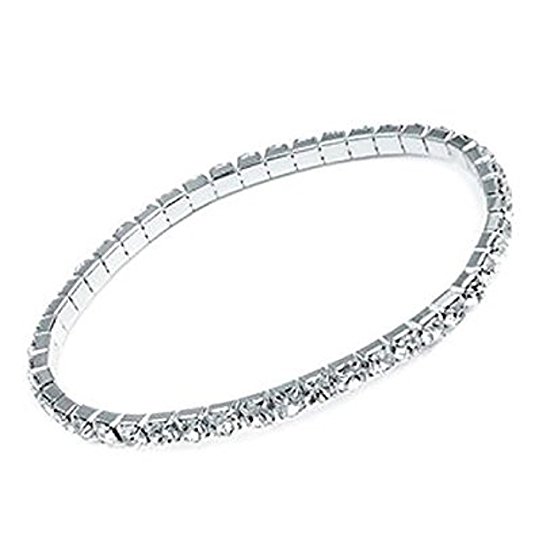 Bridal Rhinestone Stretch Bracelet Silver Tone - Ideal for Wedding, Prom, Party or Pageant In All Sizes 1-10