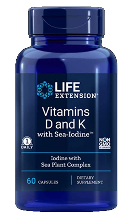 Life Extension Vitamins D and K with Sea-iodine,60 Capsules x 2