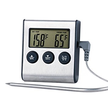 UINSTONE Digital Cooking Kitchen Food Meat Thermometer for BBQ Oven Smoker Built-in Clock Timer with Stainless Steel Probe