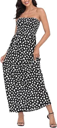 HDE Women's Strapless Maxi Dress Plus Size Tube Top Long Skirt Sundress Cover Up