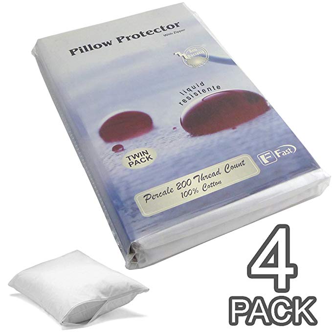 New Pillow Protectors With Zips - Soft Poly-Cotton Blend Fabric - Machine Washable - It protects your pillows from dust mites (Pack of 4 - Pillow Protectors)