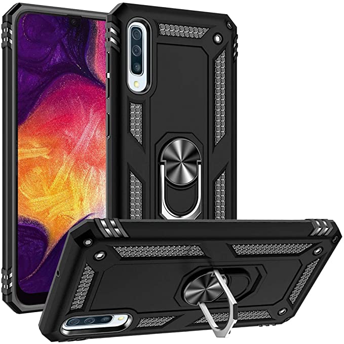 A50 Case,A30S Case,A50S Case, ADDIT Military Grade Protective Cases Cover with Ring Car Mount Kickstand for Samsung Galaxy A50/A50S/A30S - Black