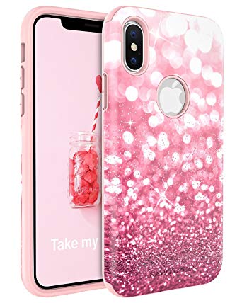 iPhone X Case, BENTOEBN Luxury Glitter Bling Slim Shockproof Case for Apple iPhone X Rose Gold Pink