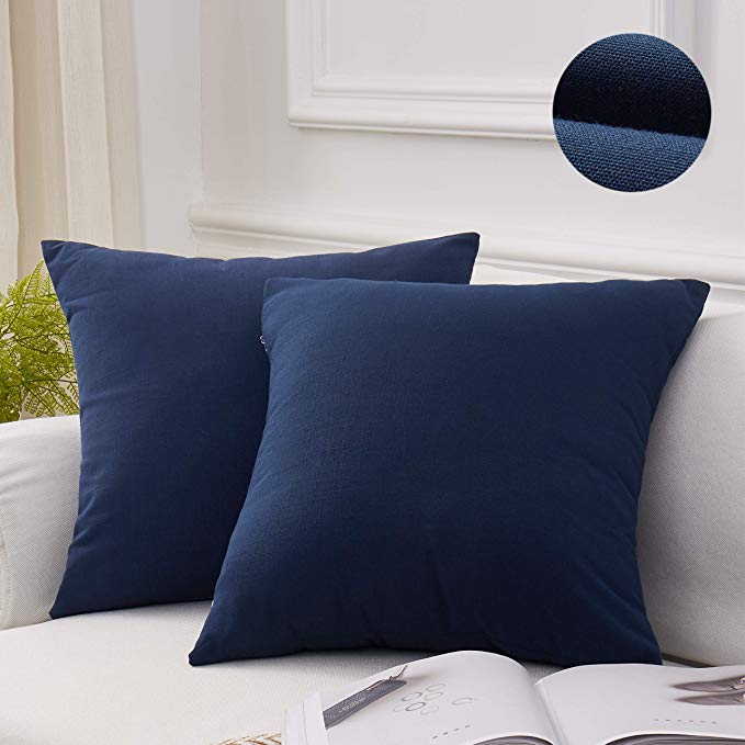 MoMA Decorative Throw Pillow Covers (Set of 2) - Linen Like Pillow Cover Sham Cushion Cover - Throw Pillow Cover - Sofa Throw Pillow Cover - Square Decorative Pillowcase - Navy Blue - 20" x 20"