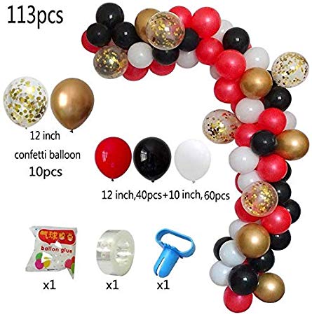 DIY Balloon Arch & Garland Kit, 113Pcs Party Balloons Decoration Set, Gold Confetti Balloons & Gold Red Black White Latex Balloons for Baby Shower, Wedding, Birthday, Graduation Party