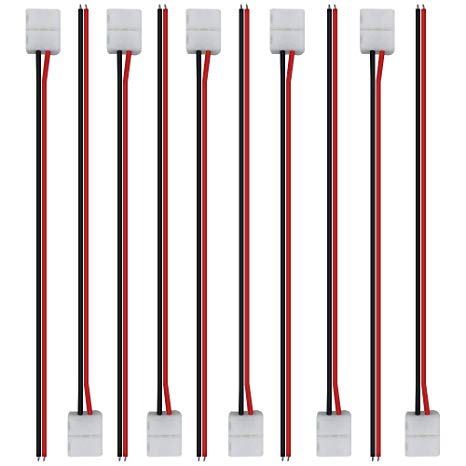 LightingWill 10pcs Pack Strip Wire Solderless Snap Down 2Pin Conductor LED Strip Connector for 8mm Wide 3528 2835 Single Color Flex LED Strips …