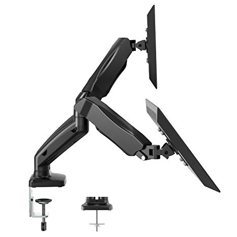 Dual Arm Monitor Stand - Adjustable Gas Spring Computer Desk Mount VESA Bracket with C Clamp/Grommet Mounting Base for 13 to 27 Inch Computer Screens - Each Arm Holds up to 14.3lbs