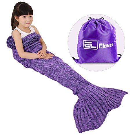 Mermaid Tail Blanket Elover Handmade Crochet Super Soft Sleeping Bags for All Seasons(Child Size, Purple)