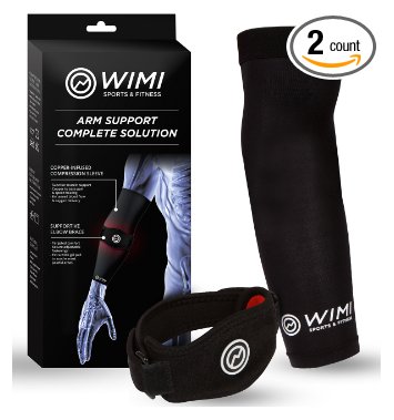 1 Tennis Elbow Brace & 1 Copper Compression Elbow Sleeve - Pain Relief for Tennis & Golfer's Elbow - Best Forearm Brace with Gel Pad & Elbow Support