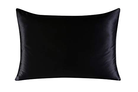 Townssilk Both Side 100% 19mm Silk Pillowcase Queen Size Pillow Case Cover with Hidden Zipper Black