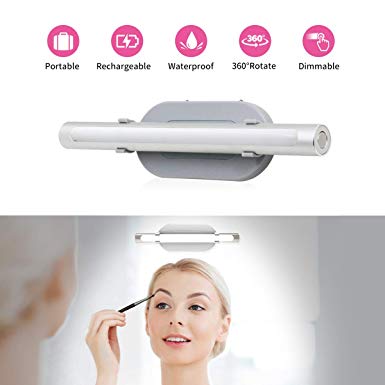 Portable Vanity Lights USB Rechargeable Makeup Light Simulated Daylight 3 Brightness Levels Touch Control 5V Dimmable Mirror Lights IP22 Waterproof Bathroom Vanity Lights with Sucker and Black Bag