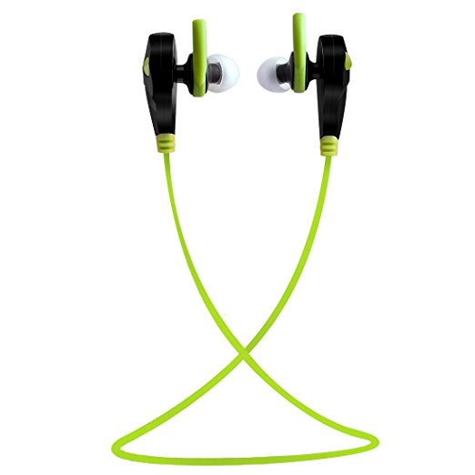 BASN Wireless Bluetooth Headphones with Microphone Earbuds for Running Noise Cancelling Earphones Neckband Headsets for Apple iPhone 6 Samsung Galaxy LG Android Phones (green)