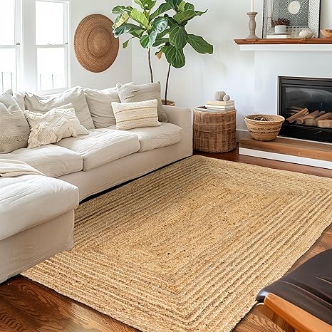 Super Area Rugs Farmhouse Jute Braided Rug - Reversible Natural Fiber- Eco Friendly Rug for Living Room - Kitchen - Dining Room Hand Woven, Natural, Rectangle 5' X 7'