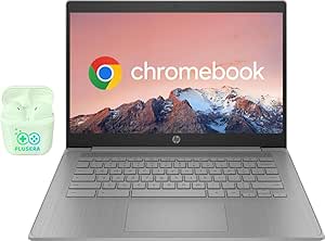 HP Chromebook 14" Business & Student Laptop Computer, 4GB RAM,320GB Storage (64GB eMMC   256GB SD Card), Intel Celeron N4120, HD Webcam, WI-FI, HD Audio, Chrome OS, PLUSERA Earphones, Gray