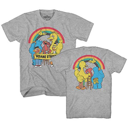 Sesame Street Rainbow Oscar Elmo Cookie Big Bird Bert Ernie Classic Retro Vintage Mens Adult T-Shirt