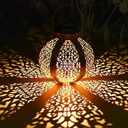 Tencoz Solar Lantern Outdoor, Hanging Lanterns Solar Lights Garden Lantern Metal Yard Art Garden Decorations for Porch