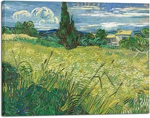 Wieco Art Abstract Large Canvas Prints Wall Art Green Field 1889 by Van Gogh Famous Oil Paintings Reproduction Artwork Stretched Landscape Picture for Home Office Decoration Wall Decor