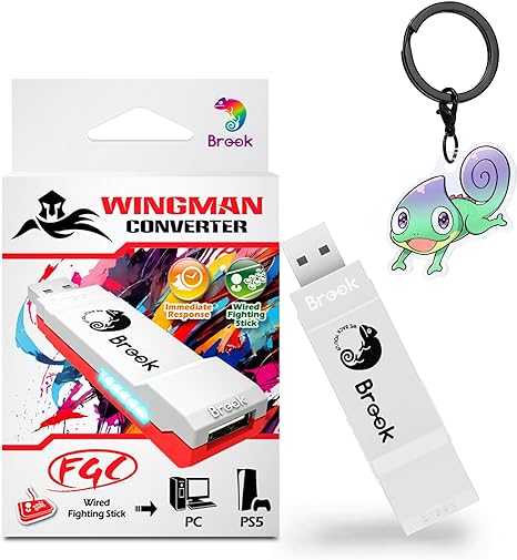 Brook Wingman FGC converter with Keychain - An Arcade Joystick Converter, Built for PS5 Fighting Games, Supports Street Fighter 6 and Tekken 8 [Exclusive Version]