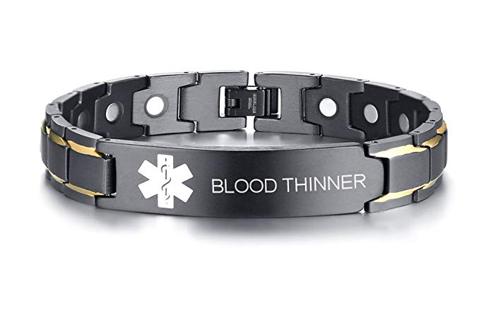 Custom Free Engraving Black Stainless Steel Magnetic Therapy Health Emergency Medical Alert ID Bracelets Men Dad,8.6"