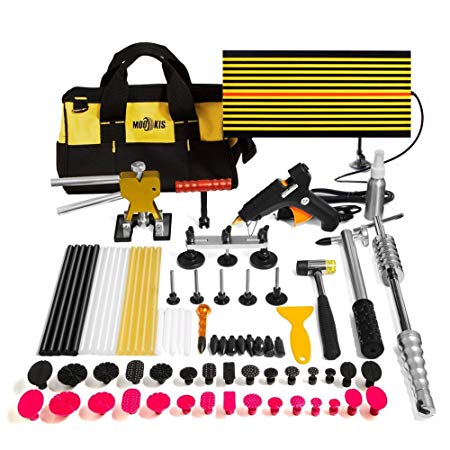 Mookis Paintless Dent Repair Tools, 77PCS Dent Puller Kit with Slider Hammer Lifter Dent Lifter, Bridge Puller Set, LED Line Board, Glue Stricks, Pro Pulling Tabs Kit