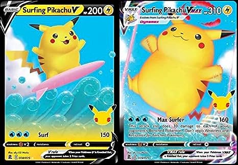 Surfing Pikachu V & Vmax 008/025 & 009/025 - Celebrations - Pokemon Ultra Rare Lot - 25th Anniversary -