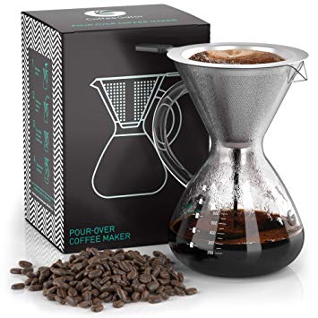 Coffee Gator Pour Over Brewer – Unlock More Flavour with a Paperless Stainless Steel Filter and Glass Carafe - Hand-Drip Coffee Maker - 800ml