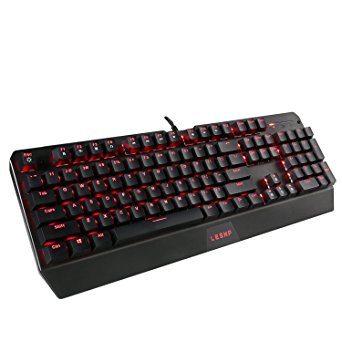 Mechanical Keyboard, LESHP 2.4GHZ USB Backlit Gaming Keyboard Red Colors Backlight LED Wired Gaming Mechanical Keyboard with 104 keys No Driver Required -Black